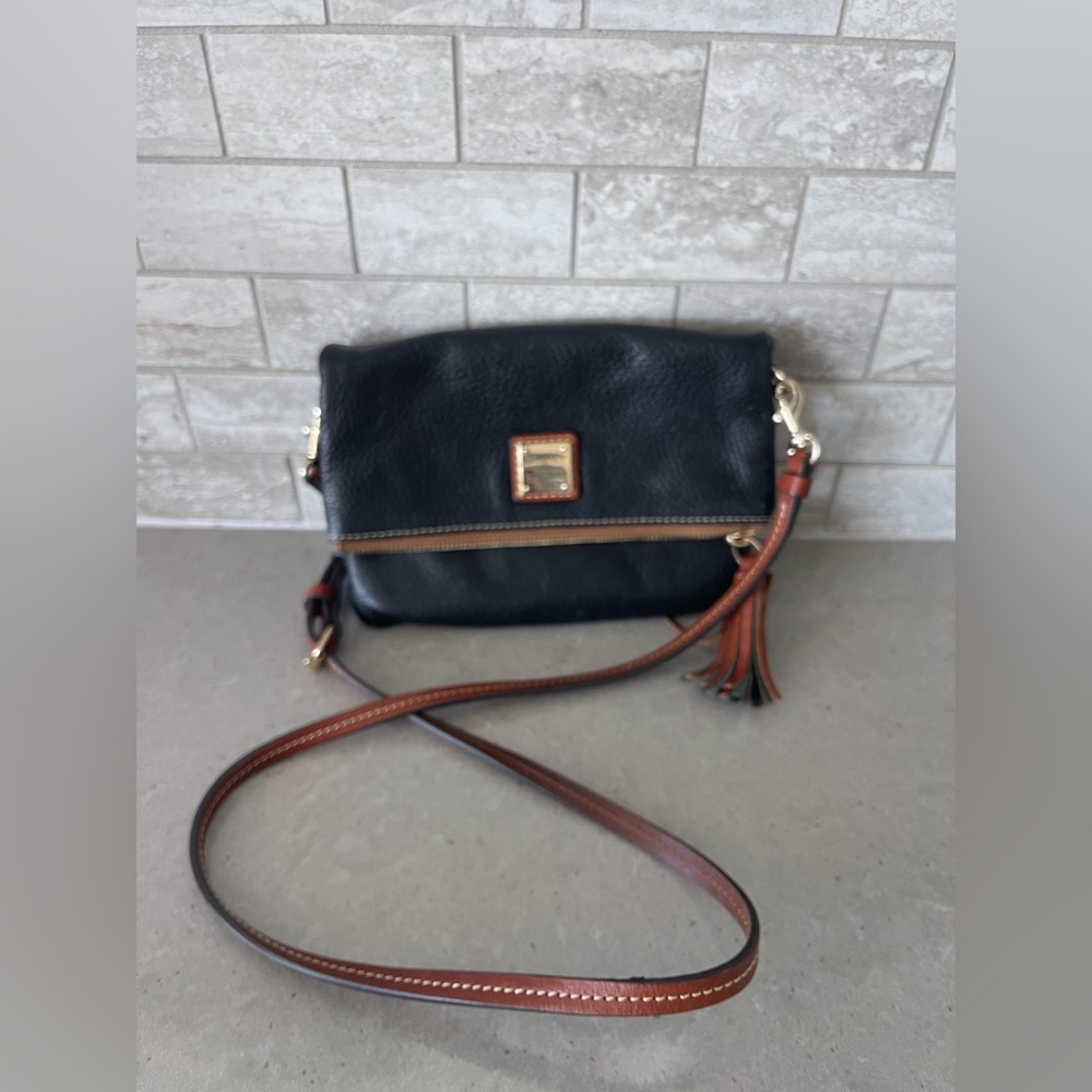 Dooney & Bourke Black Pebble Leather Crossbody with Brown Trim